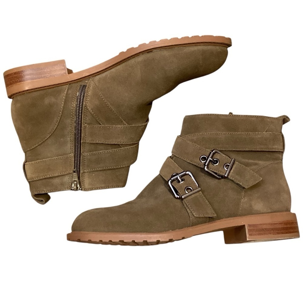 Bleecker & Bond Kelsey Suede Ankle Boots Low Heel Army Green Moss Size 8 NEW